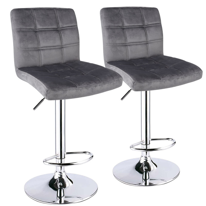 Tabouret de bar carré réglable en velours, Gris