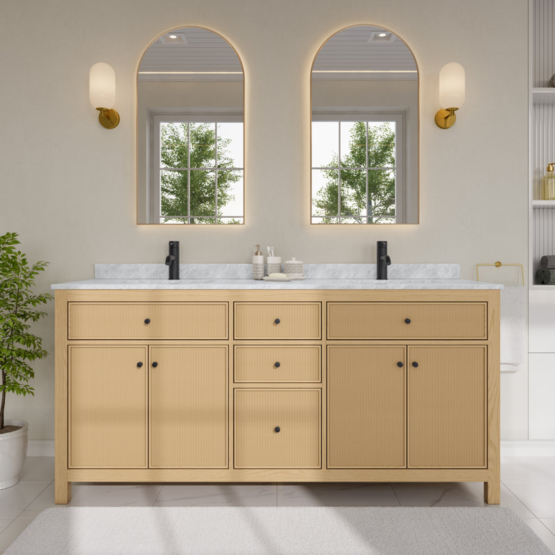 Pendry 72" Freestanding Double Bathroom Vanity with Marble Top, Matte Black