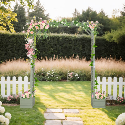 7.3 Ft Tan Wood Arbor With Planter