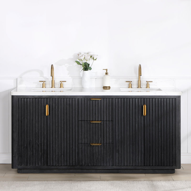 Ensemble de meuble-lavabo double 72 "Adela, Noir, noir, noir, noir, Blanc, Doré