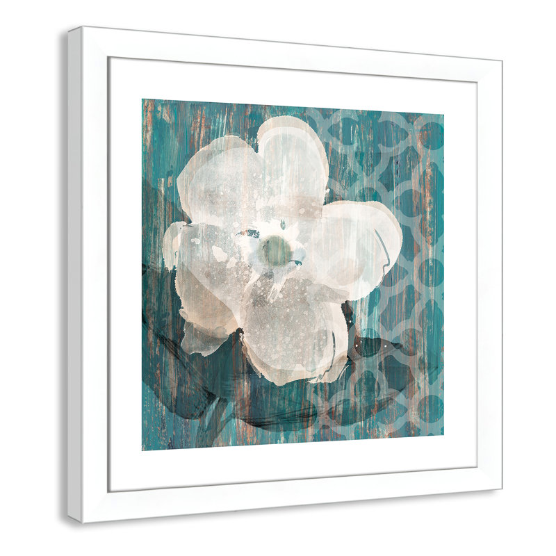 Crème de fleur - peinture encadrée, Cadre blanc, H 25 po x l 25 po x P 1,25 po