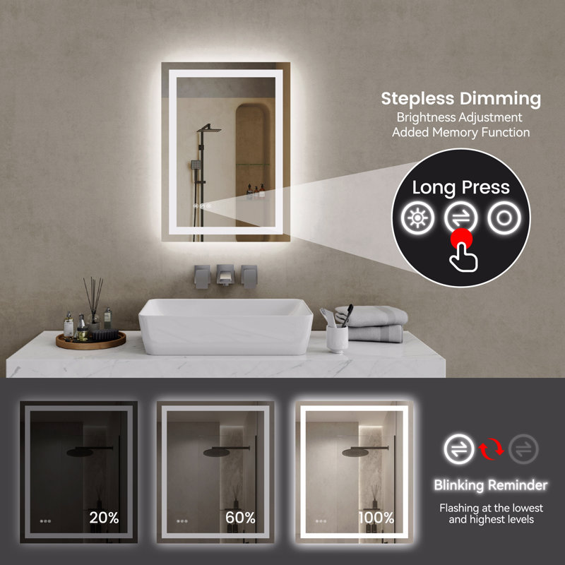 Miroir de salle de bain Led, 20 po x 28 po