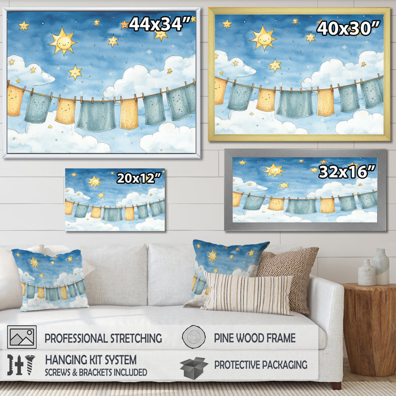 Hanging Out Laundry Dream - Art mural de blanchisserie, Toile tendue, H 40 po x l 30 po x P 1,5 po