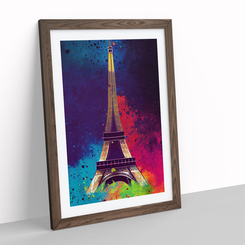 Eiffel Tower Paint Splash No.5 1 Piece Single Picture Frame Wall Art, 34cm H x 25cm W x 2cm D, Walnut