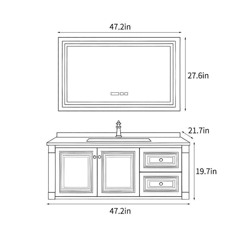 American style retro bathroom cabinet, 19.7" H x 47.2" W x 21.7" D