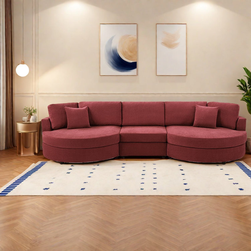 Modern Chenille Sofas With Curved Red Design For Home Living