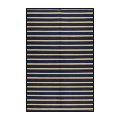 Washable Navy Cream Striped Area Rug