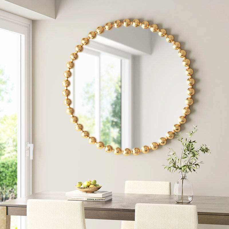 Miroir mural de 36 po de diamètre, cadre en fer à finition or métallique, miroir en verre à l'arrière, support à trou de serrure, miroir ornemental d'intérieur de 36 po de diamètre, pièce décorative