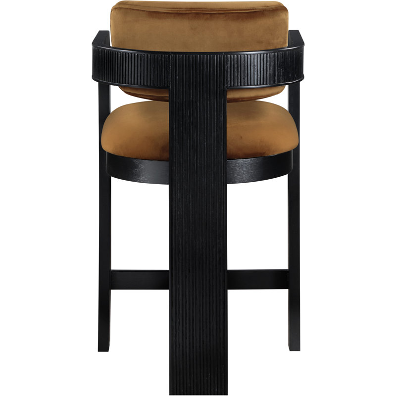 Tabouret rembourré Sacha Howley, Noir, Velours, Selle de cuir