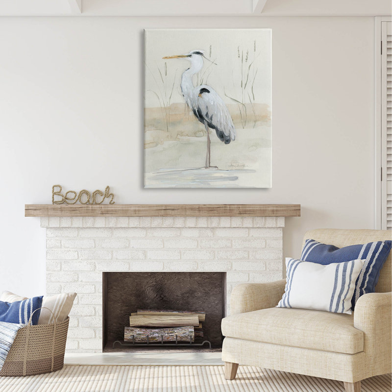 Au-393, toile, héron, rivière, aquarelle sur toile par Sally Swatland, peinture, H 48 po x l 36 po x P 1,5 po