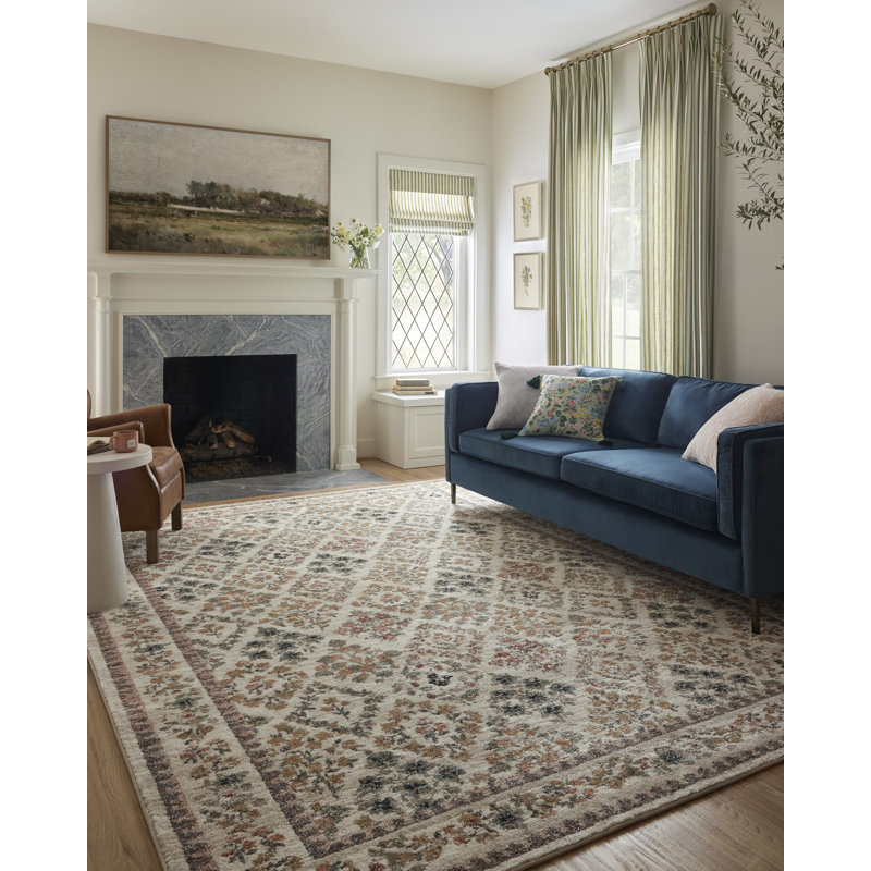 Cream Floral Trellis Synthetic Area Rug 3'11" x 5'7"