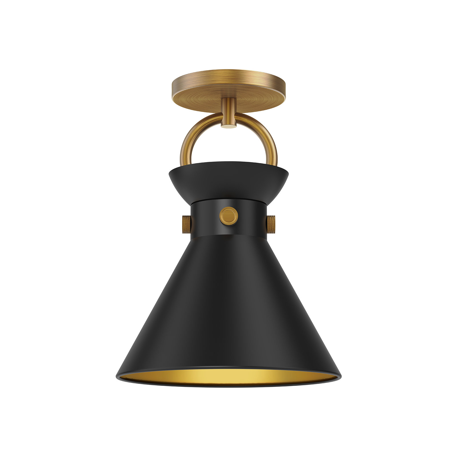 Tiney Single Light Metal Semi Flush Mount, Aged Gold/Matte Black