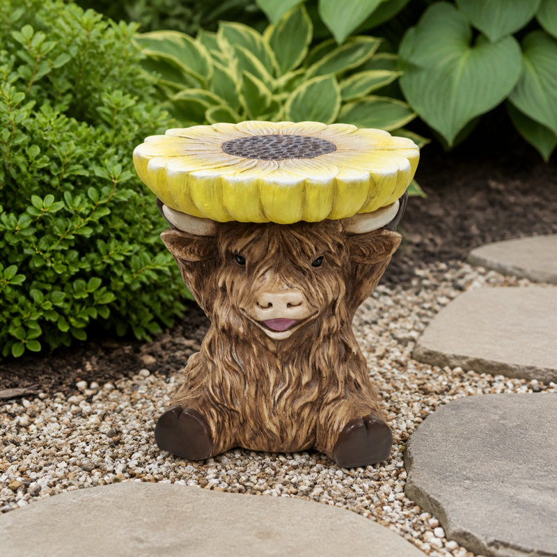 Highland Cow Stool with Sunflower Top