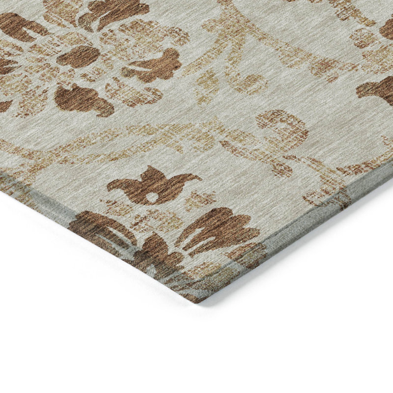 Tapis extérieur lavable floral cuivré 9 pi x 12 pi en terre cuite