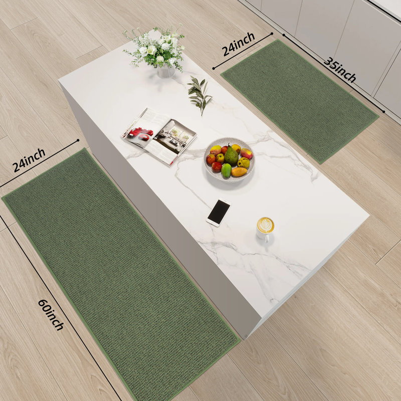 Non-slip Kitchen Rugs And Mats 2pcs, Absorbent And Stain Resistant Kitchen Runners, Runner 2' x 5', Green