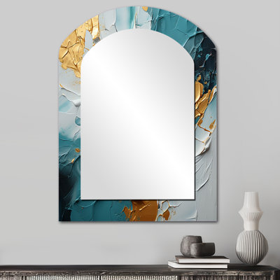 «Morning Glory Sunlight Breaking Waves Abstract», peinture abstraite avec miroir mural, miroir décoratif asymétrique doré, impression sur métal