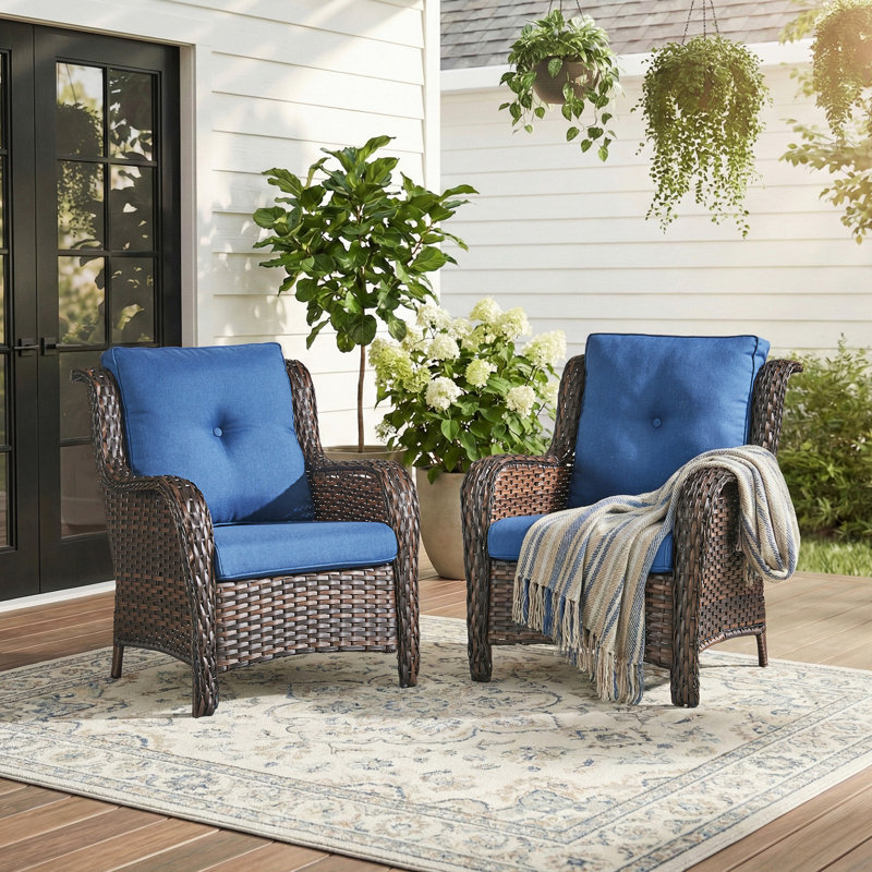 Wicker Patio Chairs Set of 2 Outdoor Patio Chairs with High Backrest, All Weather PE Rattan Outdoor Seating for Porch Deck Backyard