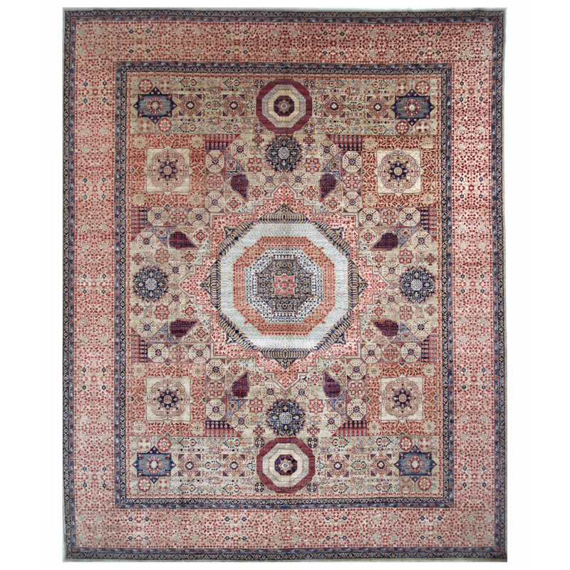 Tapis chameau et rouge noué à la main de haute qualité
