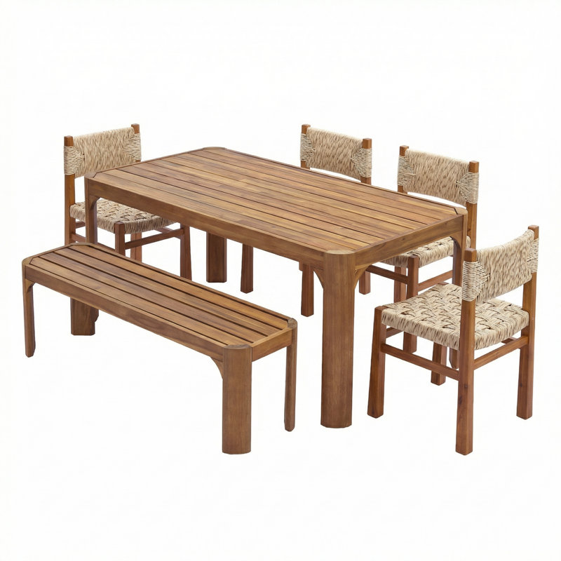 Ensemble de salle à manger 6 pièces en bois d'acacia Capri, Osier / teck gris clair