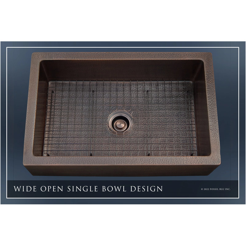 Luxury Heavy 12-Gauge Copper Farmhouse Sink, Includes Accessories, Flat Front