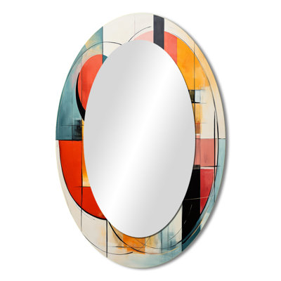Blue Orange Mid Century Geometric Abstractions I - Blue Oval Wall Mirror Decor