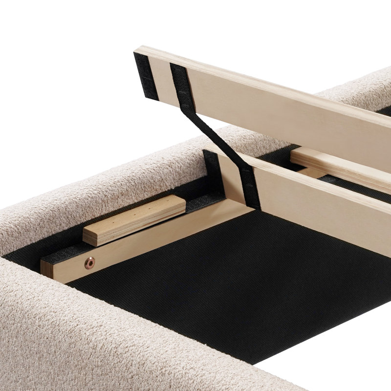 Lit plateforme tapissier Reinette, Très grand, Beige Boucle