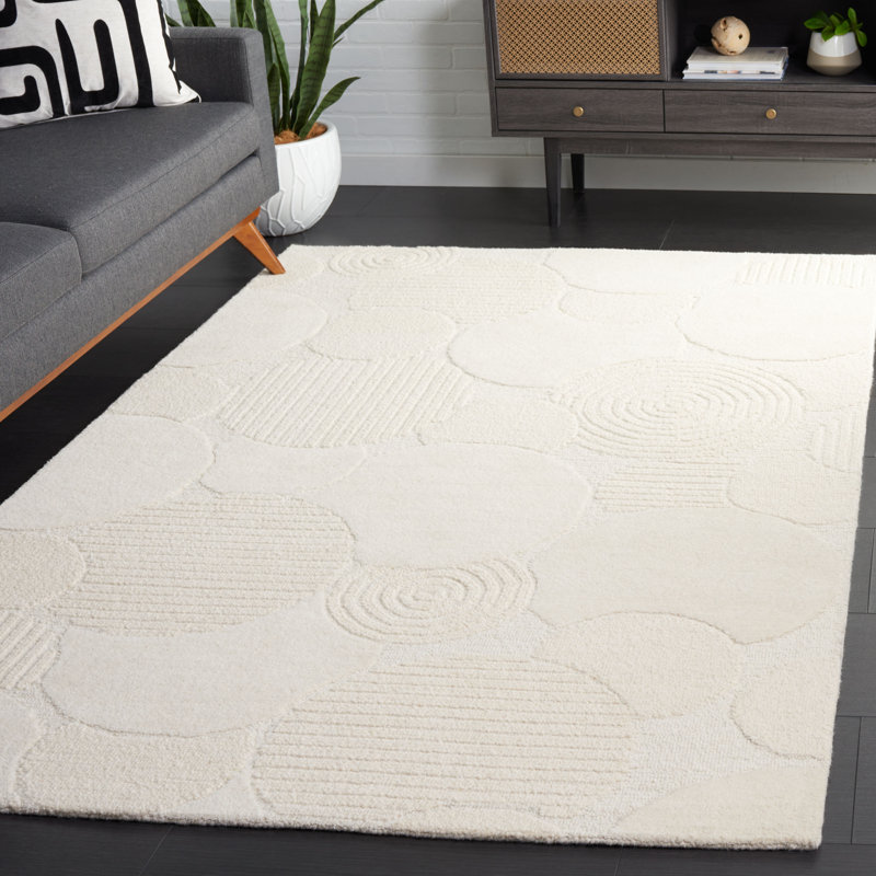 Maryorie Ebony Hand Tufted Wool/Cotton Abstract Rug in Ivory, Rectangle 8' x 10'