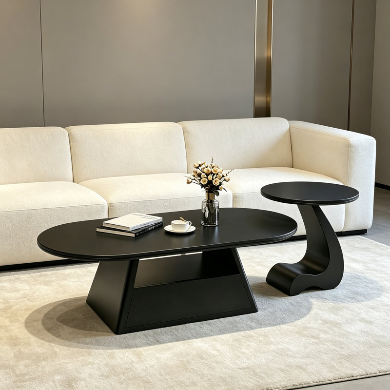 Table basse en ardoise simple avec rangement, H 15,74 po x l 51,18 po x P 27,55 po, Black