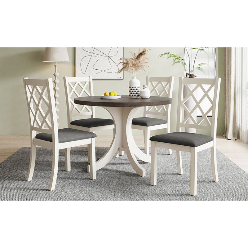 Ensemble de table de salle à manger Mid-Century en bois massif 5 pièces, ensemble de tables de cuisine avec chaises rembourrées
