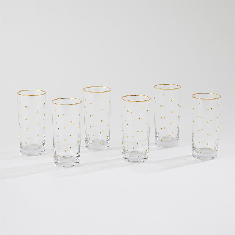 S/6 Celebration Highball Glasses-Clear W/Gold Dots