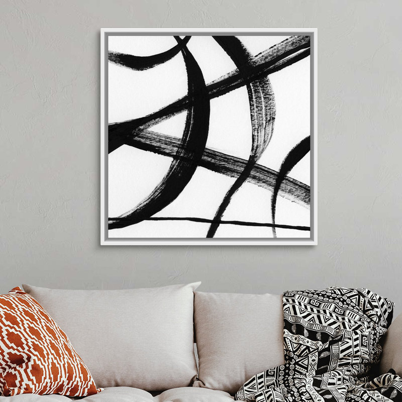 Gestural Marks I - reproduction d'art sur toile, Cadre flottant blanc, H 37,7 po x l 37,7 po x P 1,75 po
