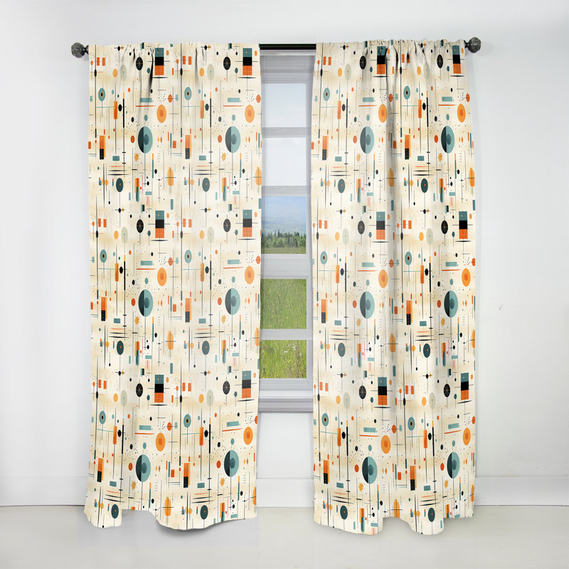 Motif géométrique Mid-Century sarcelle et orange - Rideau obscurcissant géométrique abstrait - 1 panneau, L 52 po x L 90 po