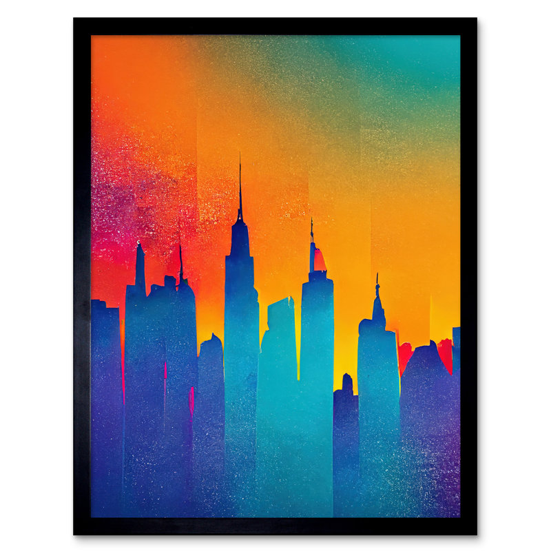 Warm Bright New York Sunset Skyline - Single Picture Frame Print