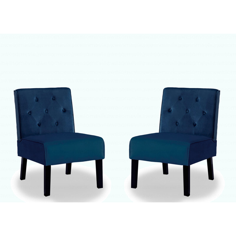 Fauteuil d'appoint moderne à motif capitonné sans accoudoirs 2 pièces 53 po avec tissu en velours et coussin en mousse haute densité de qualité supérieure, bleu foncé