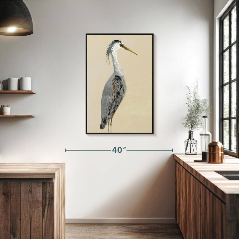Héron sur brun clair I, 25 po x 37 po, Cadre flottant noir