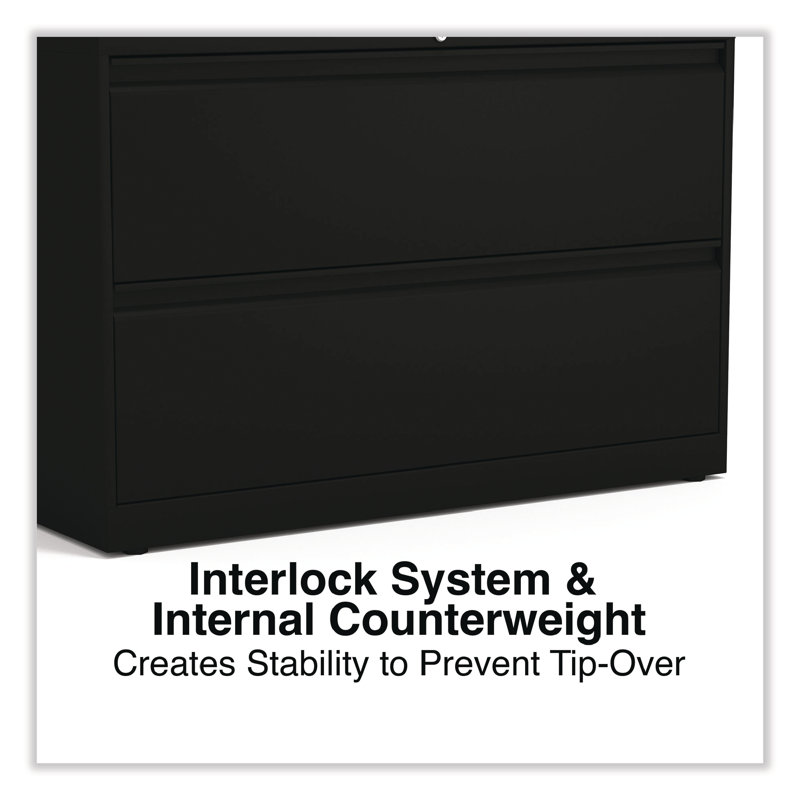 Black Steel 2-Drawer Lockable Lateral File Cabinet