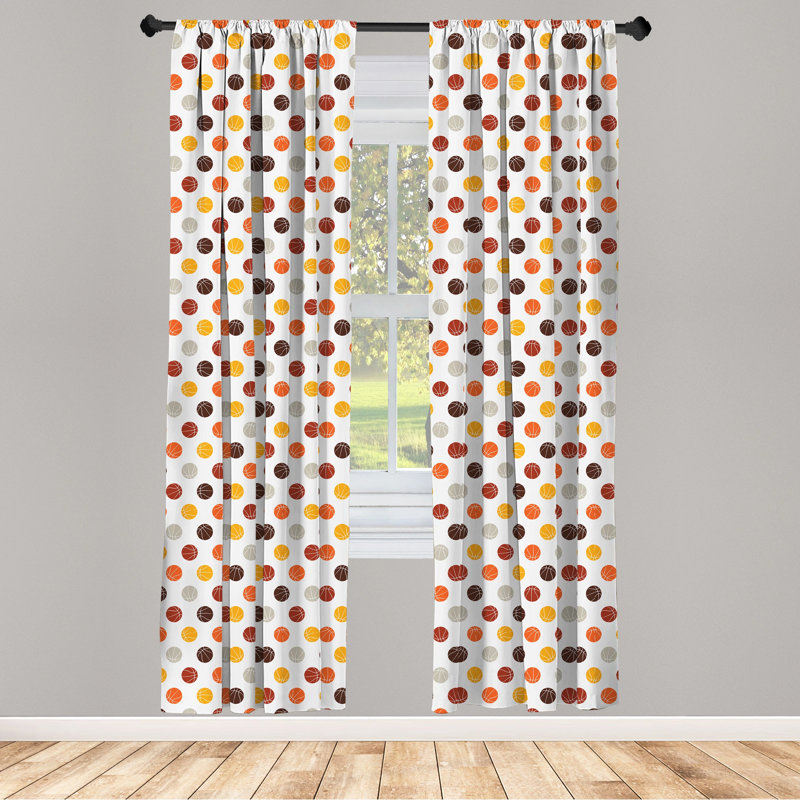 Basketball Geometric Semi-Sheer Rod Pocket Curtain Panels, 28" x 63"