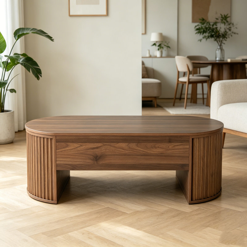 Table basse à plateau relevable de 47,2 po avec compartiment caché, table de centre moderne ovale en bois pour le salon, partiellement assemblée