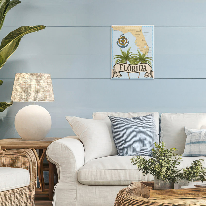 «Florida Map Palm Trees», plaque murale par Marcus Prime