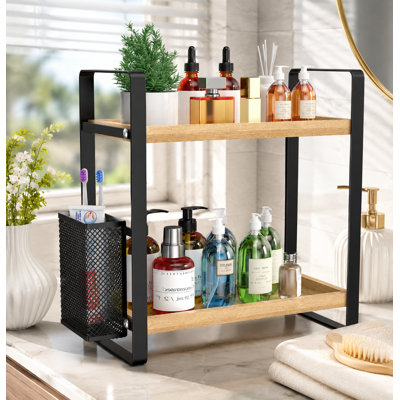 Countertop Shelf With Storage Basket, Suitable For Storing Cosmetics And Skincare Products, And Versatile Storage In Bathrooms, Kitchens, And Wardrobes.