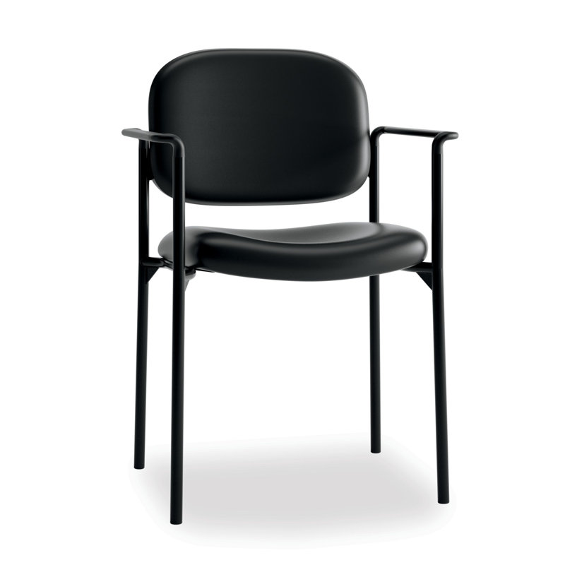 Chaise empilable à dossier haut sans accoudoirs, Cuir noir, Avec accoudoirs