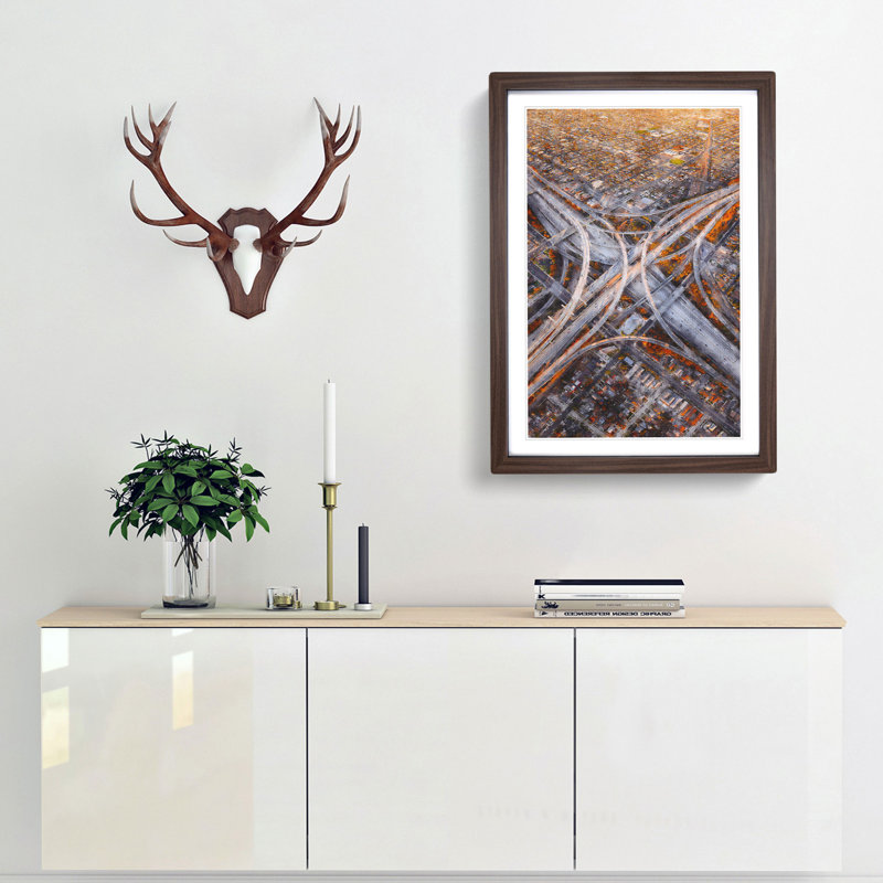 Highways of Los Angeles - Picture Frame Painting Print, 45cm H x 33cm W x 2cm D, Walnut Framed