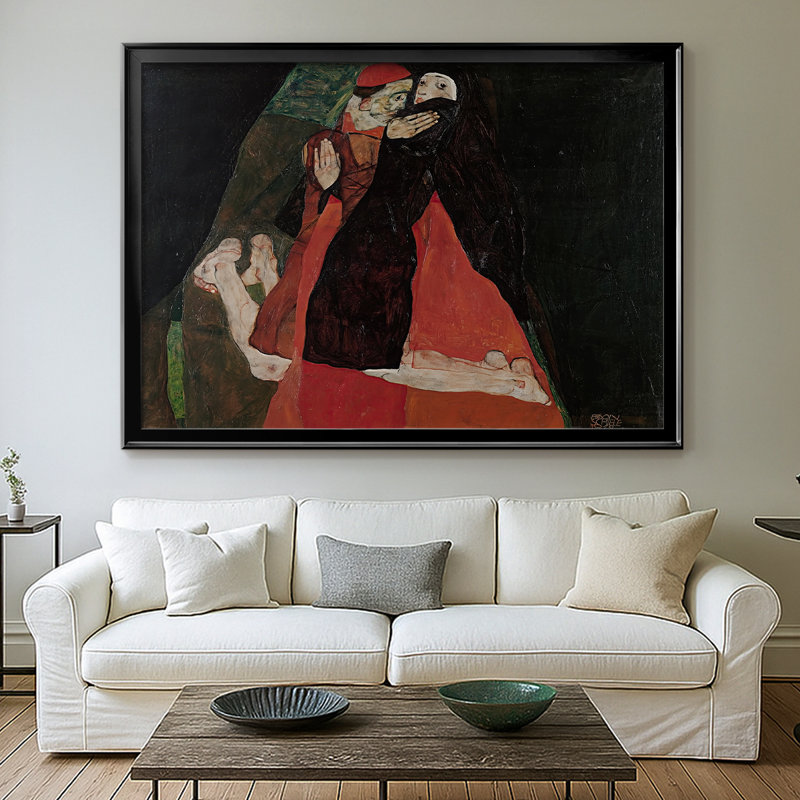 Cardinal et nonne (caresse) - Egon Schiele - Toile tendue avec cadre 1912, 26,5 x 36,5, Toile avec cadre, Black