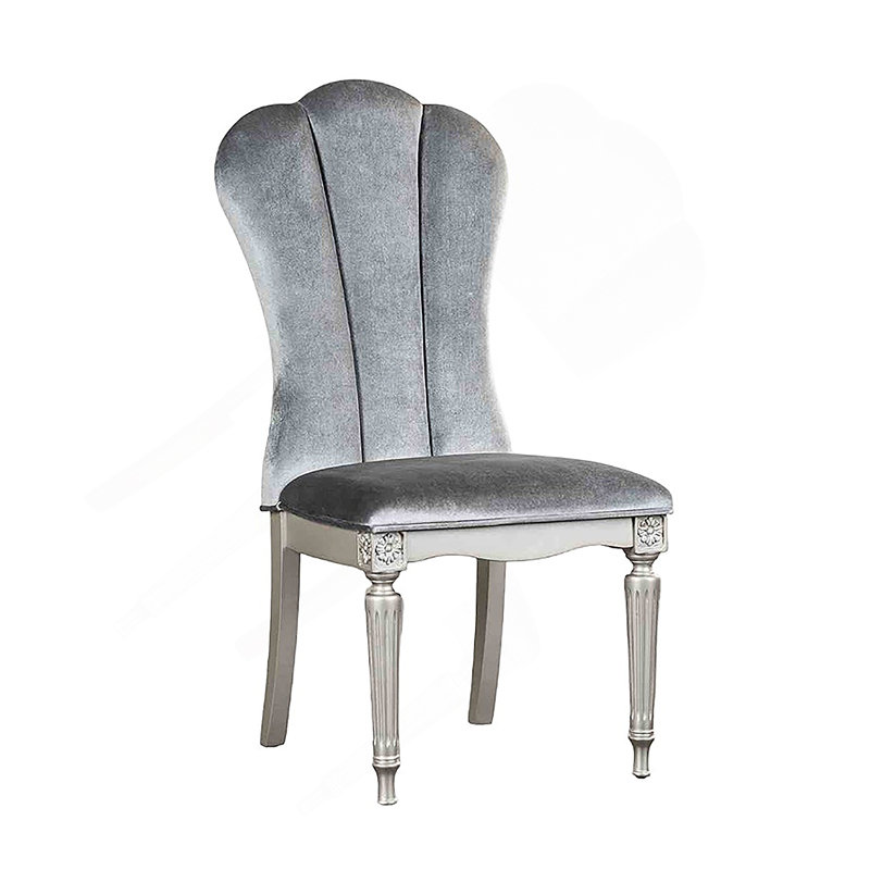 Chaise de salle à manger tapissier à pieds cannelés à finition argentée et gris clair Glam Style, Gris, Argent argent