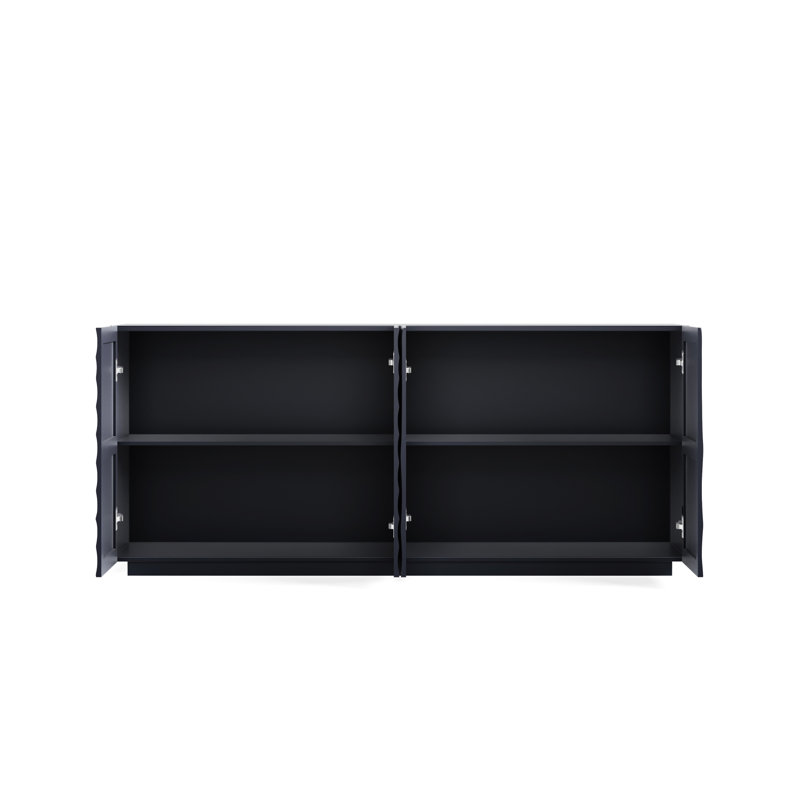 Buffet de rangement 1 pièce de style contemporain Aqualuxe avec texture ondulée 3D et beaucoup de rangement caché.