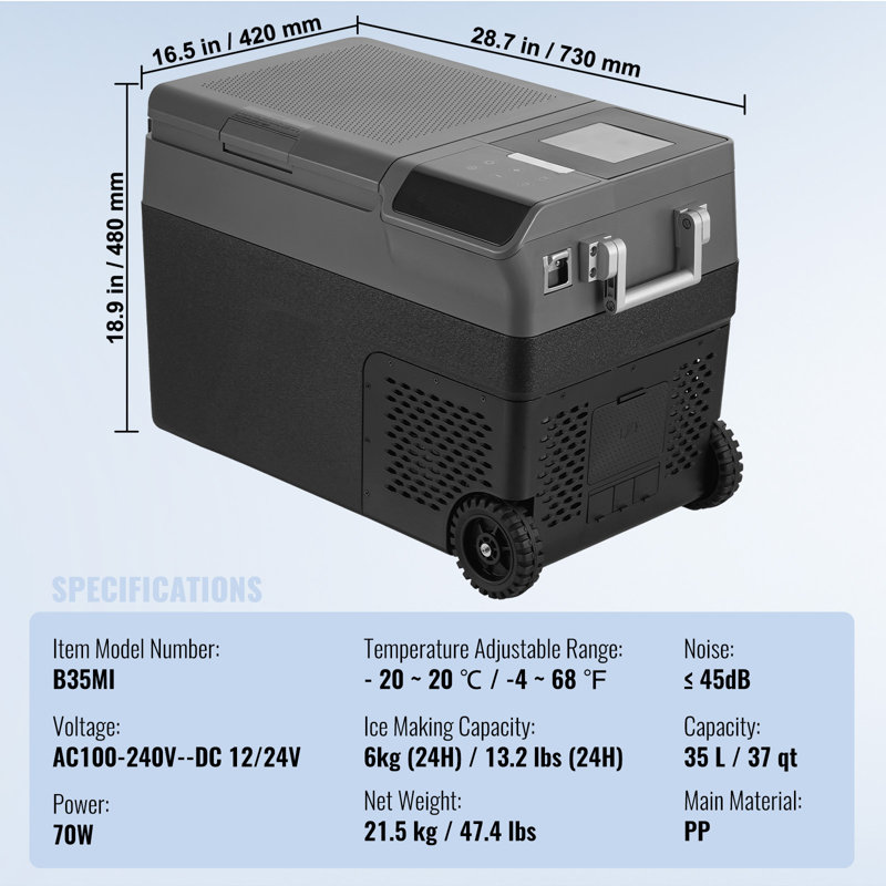 VEVOR 37QT Gray and Black Electric Cooler with Wheels
