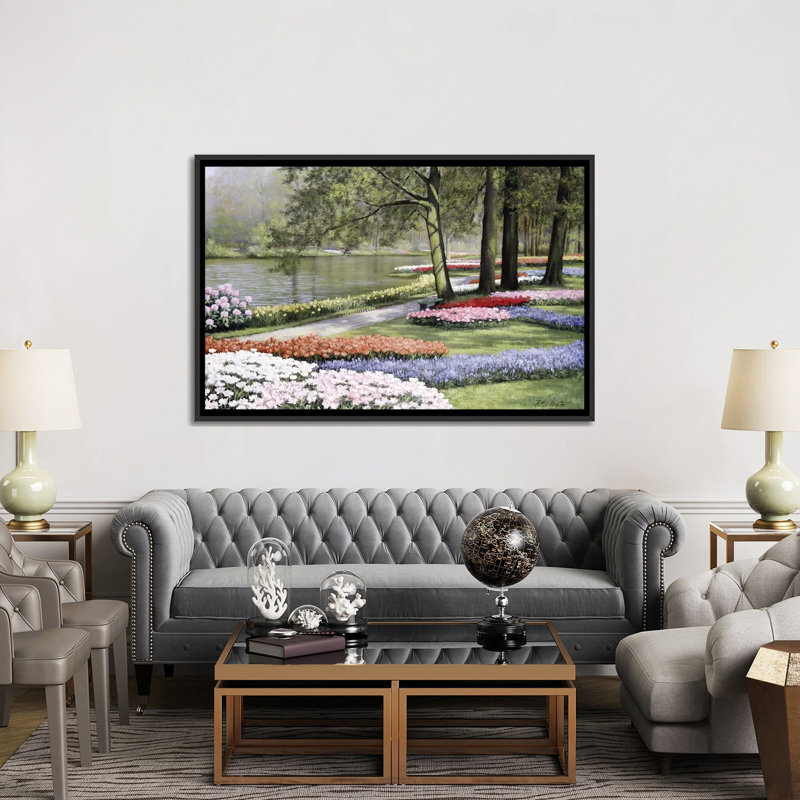 « floriade », reproduction sur toile, H 18 po x l 26 po x P 1,5 po, Pas de tapis, Toile avec cadre noir