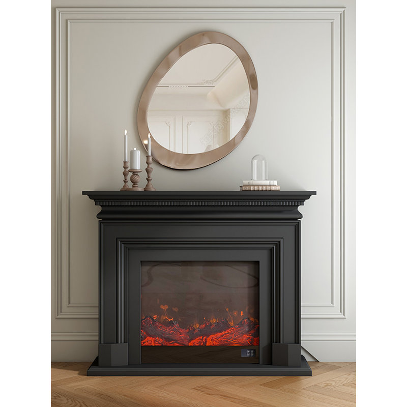 French-style retro simulated flame electric decorative fireplace core, Black, 45.67" H x 59.06" W x 12.99" D