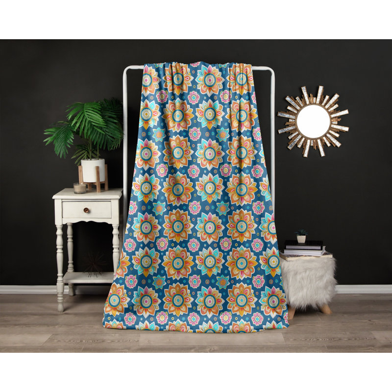 Throw Blanket, 51" W x 60" L, Floral/Abstract, Orange/Blue/Pink