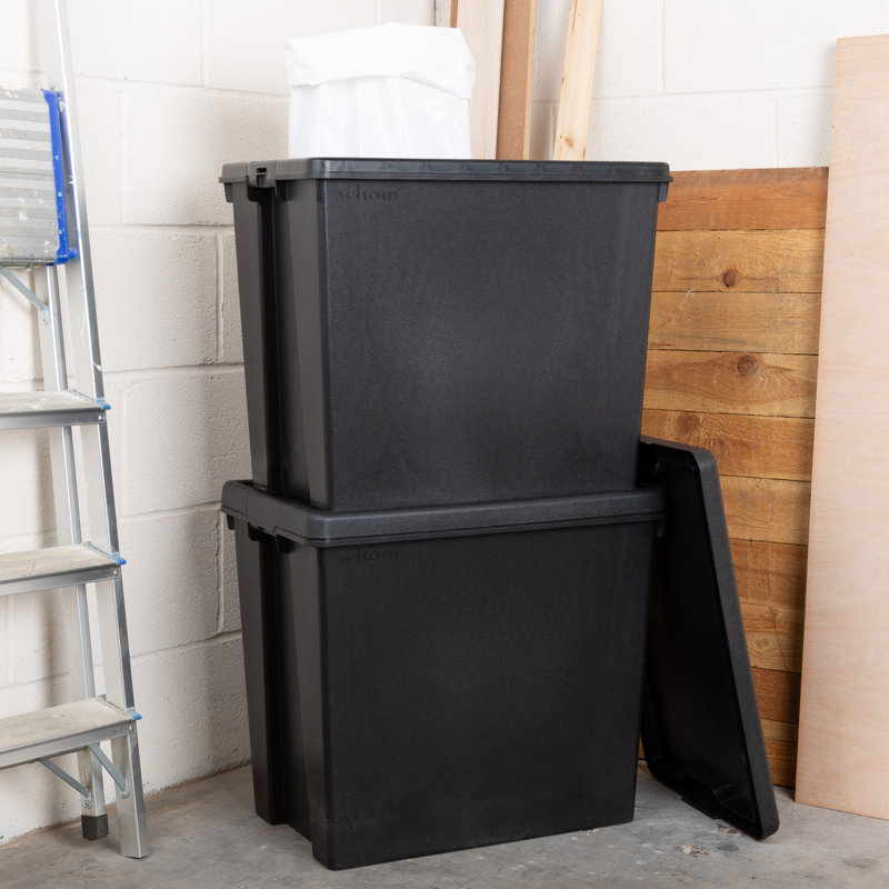 Wham Bam Heavy Duty Recycled 92L Plastic Storage Boxes Pack of 2 Black